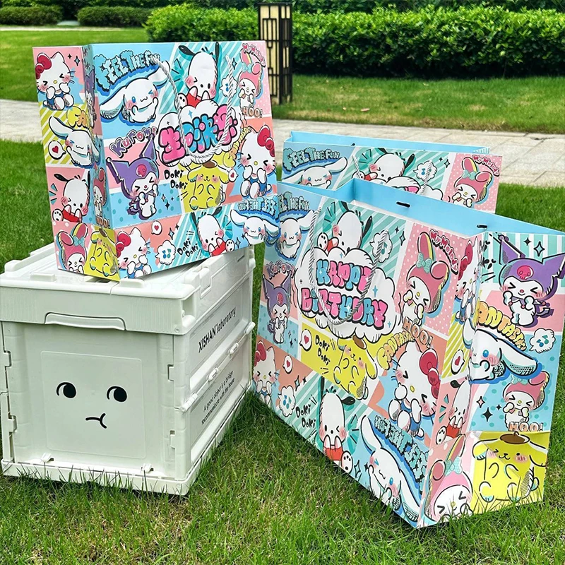 Sanrio Hello Kitty Cinnamoroll Anime Kawaii Large Capacity Gift Bag Cute Cartoon Cardstock Blessing Handbag Birthday Toys Girls