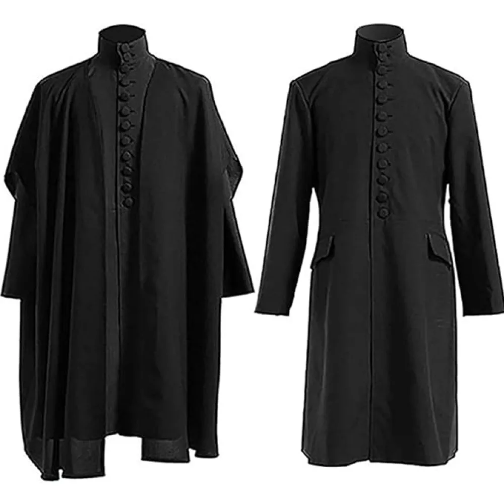 Professor Snape Costume Adult Men Magician Suit Deluxe Cosplay Outfit Black Coat Snape Cape Halloween Cosplay Costume