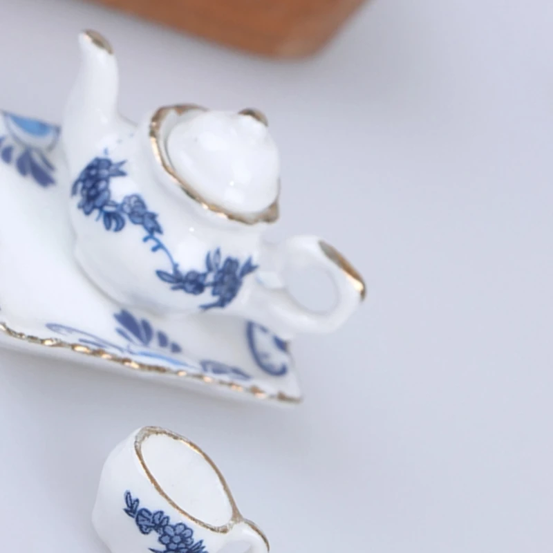 

6 шт. миниатюрная столовая посуда для кукольного домика, фарфоровый чайный сервиз, чашка-цветочный узор