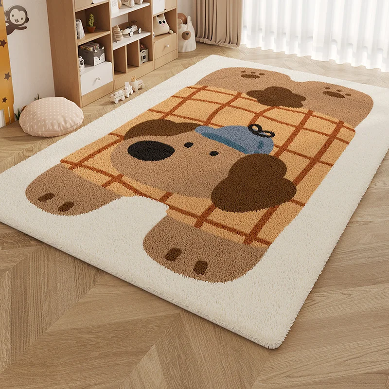 VIKAMA Cute Cartoon Puppy Area Rug Soft Plush Non‑Slip Large Floor Mat Kids Play Carpet for Bedroom Living Room Home Decoration
