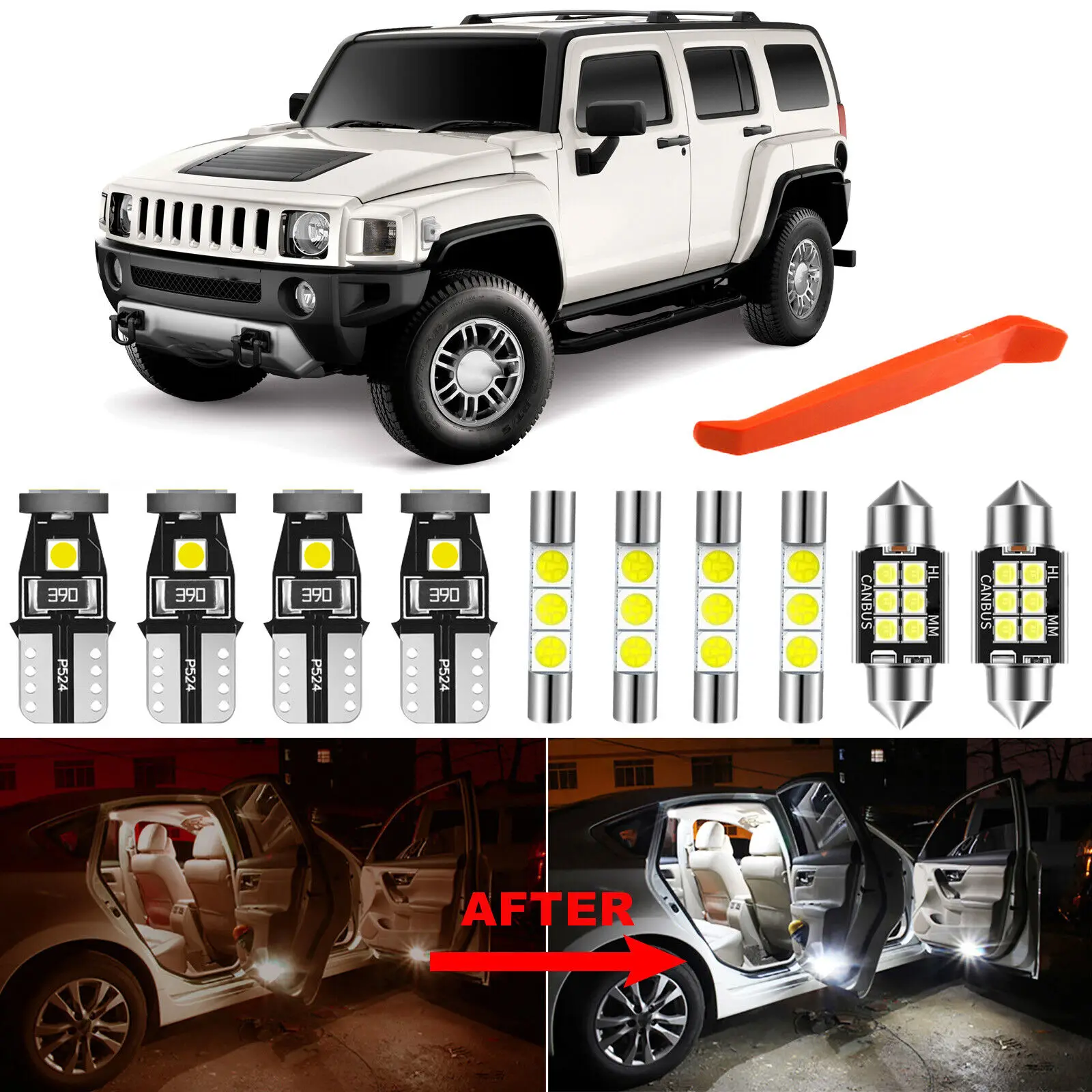 Winetis 12Pcs For 2005-2010 Hummer H3 6000K White LED Interior Light Package Replacement Kit + Free Tool
