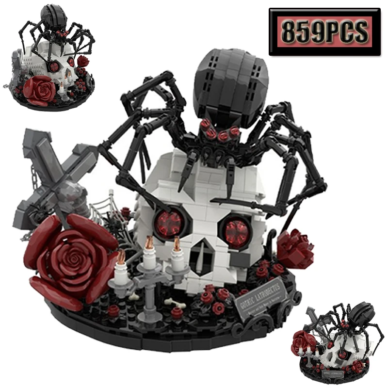 MOC 859PCS Creative Gothic Spider Eternal Flower Building Blocks DIY Model Puzzle Toys Home Decor Halloween Adult Gift