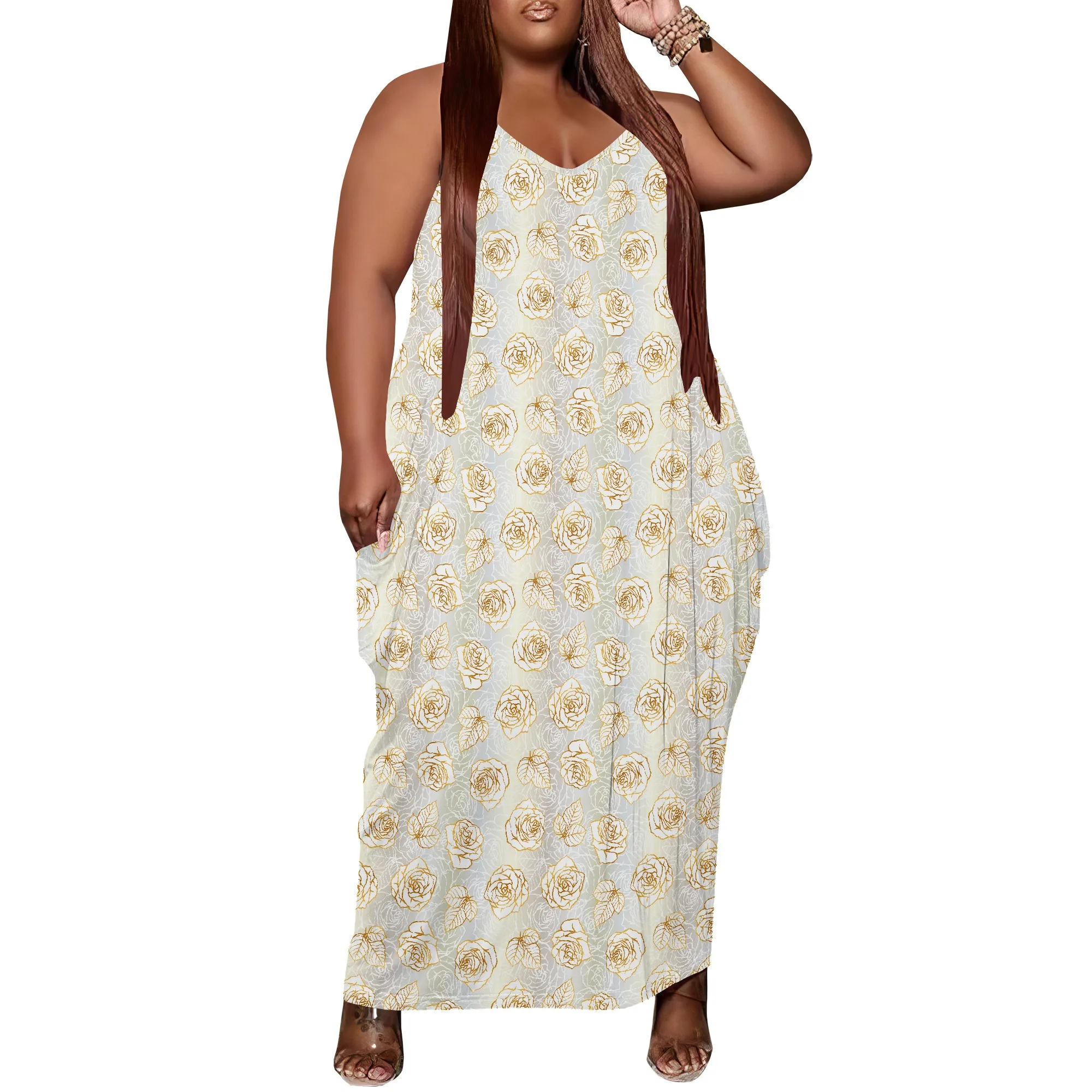 

Women's Plus Size Dress Floral Print Loose Slip Maxi Dress with Pocket Stretchy Bohemian XL-6XL