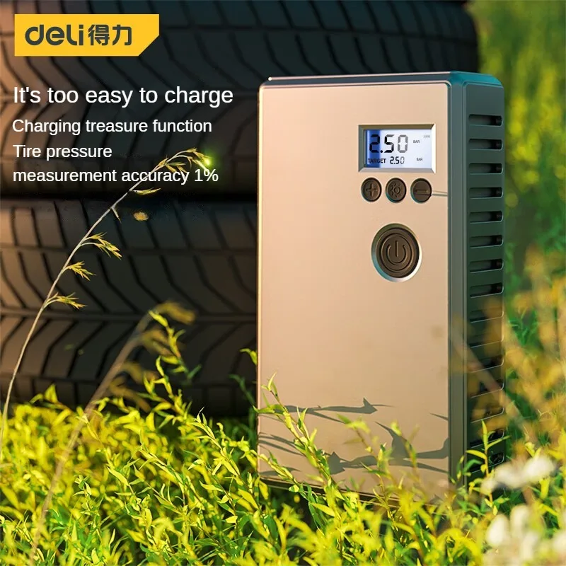 Deli 60W Car Air Pump Wireless Electric Car Tire Inflatable Pump Portable Air Compressor for Tires Digital Auto Tire Inflator