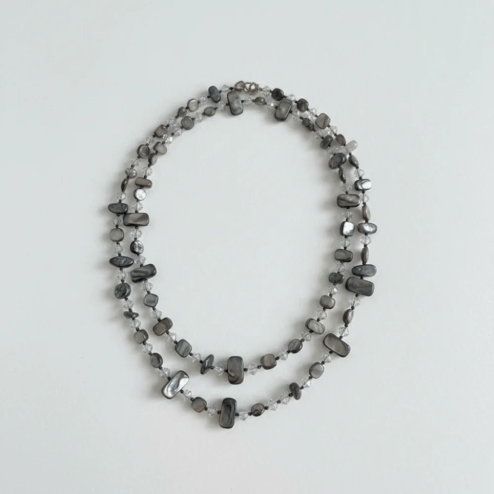 Double Layered Multi-color Natural Stone Necklace Irregular Geometric Hand Knotted Layered Stone Strand Translucent Spacers