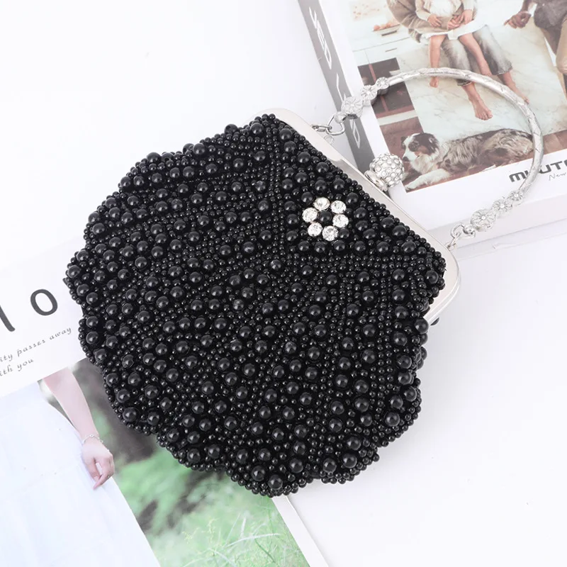 2023 Luxury Pearl Women Bag Fashion Two Sided Beaded Evening Bag For Female Elegant 3 Colors Bridal Wedding Party Handbag Clutch