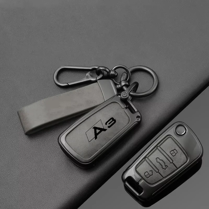 Hochwertige Legierungs-Leder Autoschlüssel-Hülle Schutzhülle für Audi A3 8P 8V 8L 2014 2015 2016 2017 Schlüsselanhänger Auto-Zubehör – Detail 7