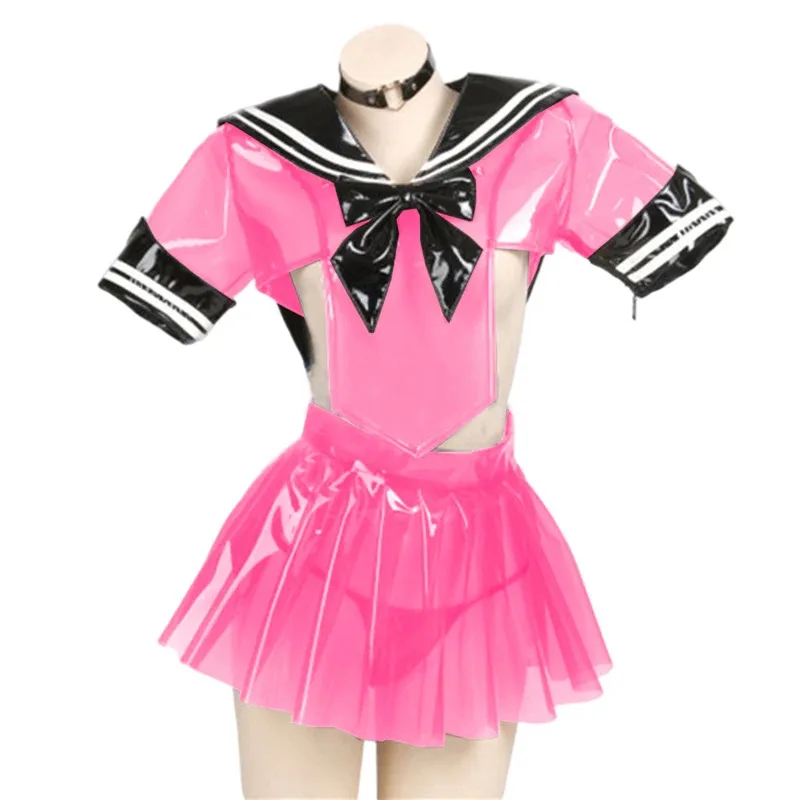 

asdh8@Women Sexy JK Suit Sailor Outfit Japanese Student Girls School Uniforms Clear PVC Girls Navy Cosplay Costume Anime Lolita