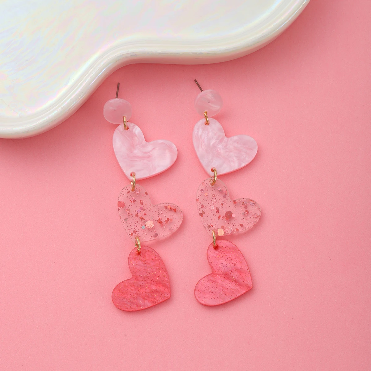 Elegant Vintage-Inspired Pink & Red Heart Dangle Earrings with Sparkling White Envelope - Perfect Valentine's Day Gift for Her