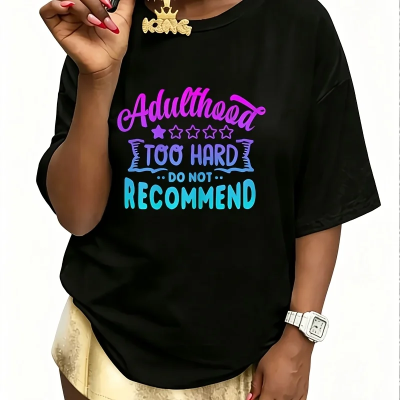 Adulting Would Not Recommend Funny Sayings One Star Adulting Women's 100% Cotton T-Shirt Fun Print Short Sleeve Top Casual Round Neck Tee S-5Xl