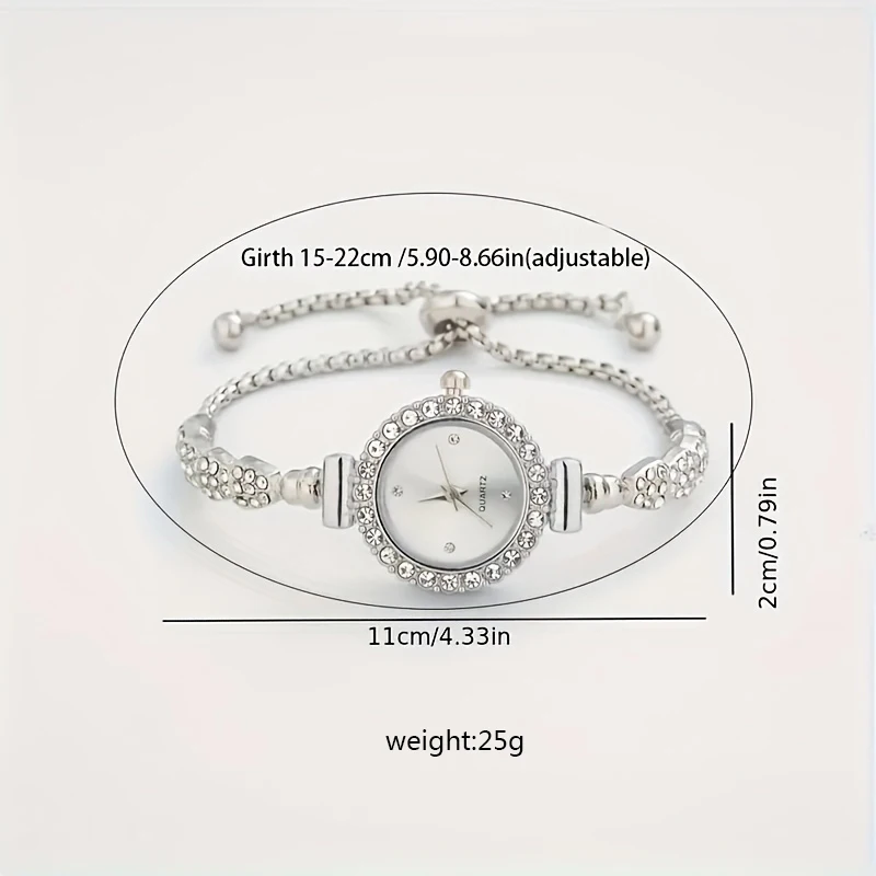 New Women's Quartz Watch with Diamond Accents, Small Dial, Delicate Bracelet, Adjustable Jewelry Quartz Watch