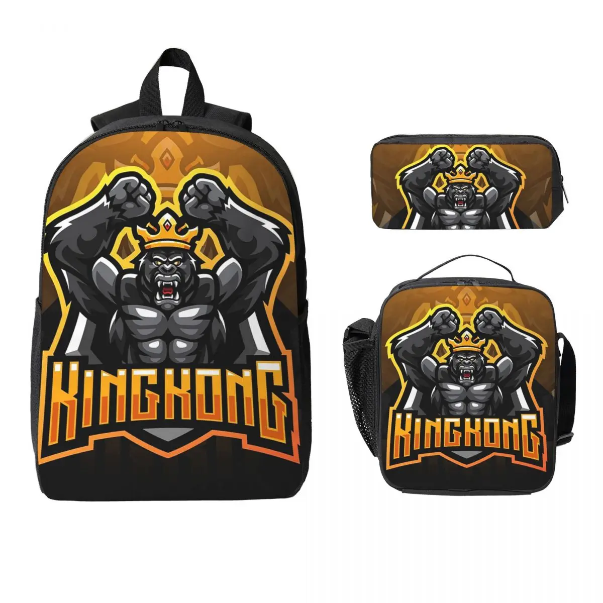 King Kong Backpack Student Boys Girls BookBag School Bag Computer Shoulder Bags 3ps Insulated Lunch Bag Pencil Case