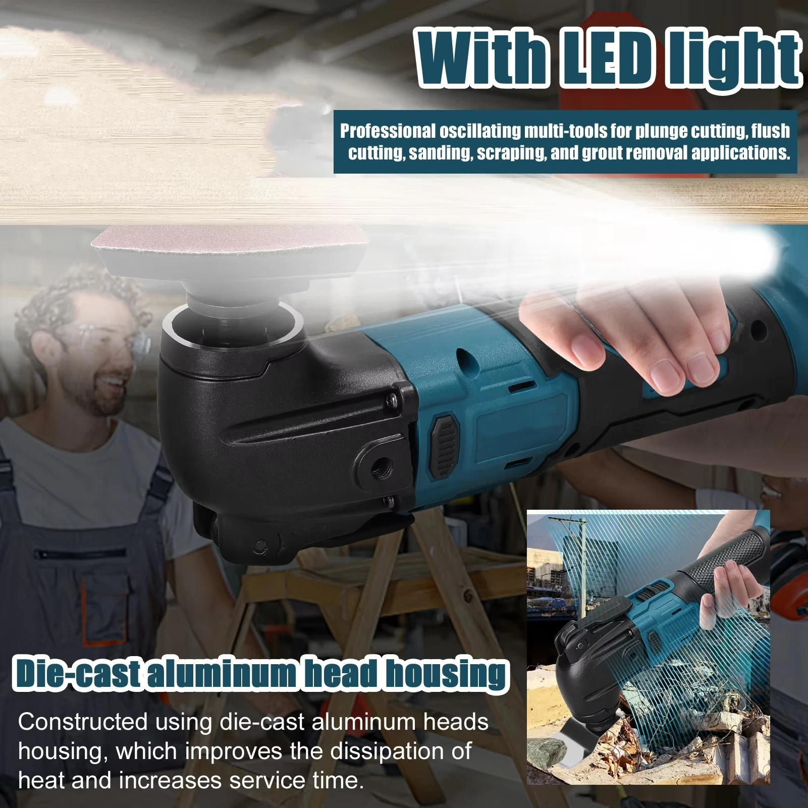 23PCS Oscillating Multi Tool with 2 Original Battery Brushless Multi-Tool Handle 6 Variable Speed Cutting Tools for Makita 21V