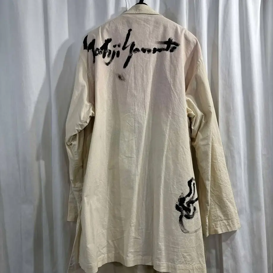 TOP-YAMAMOTO ® original hand-painted printed mid-length trench coat with Japanese street style