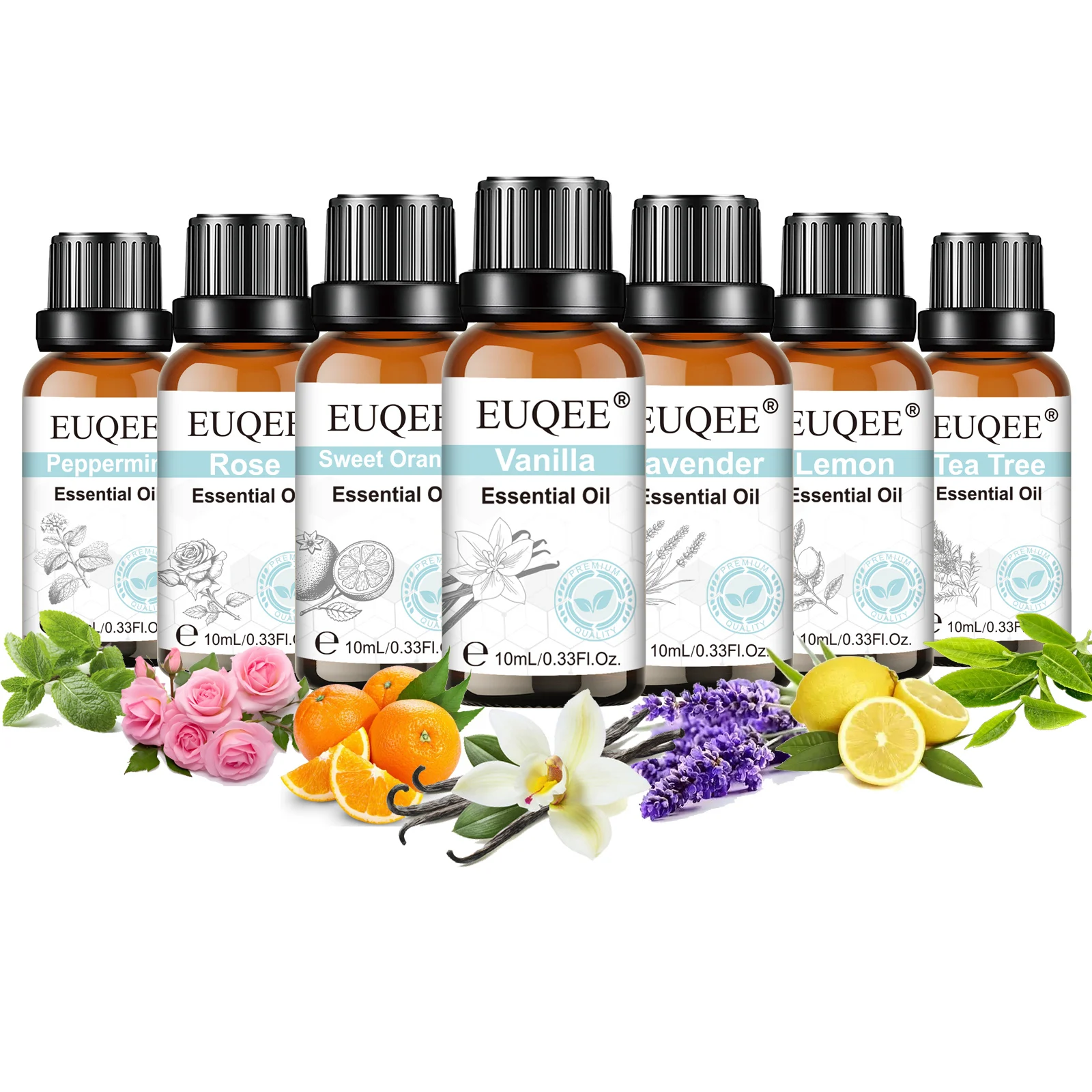 Aceite esencial de aromaterapia EUQEE Premium para difusor de caña, aceites esenciales aromáticos de eucalipto, rosa, limoncillo, vainilla y lavanda, 10ml