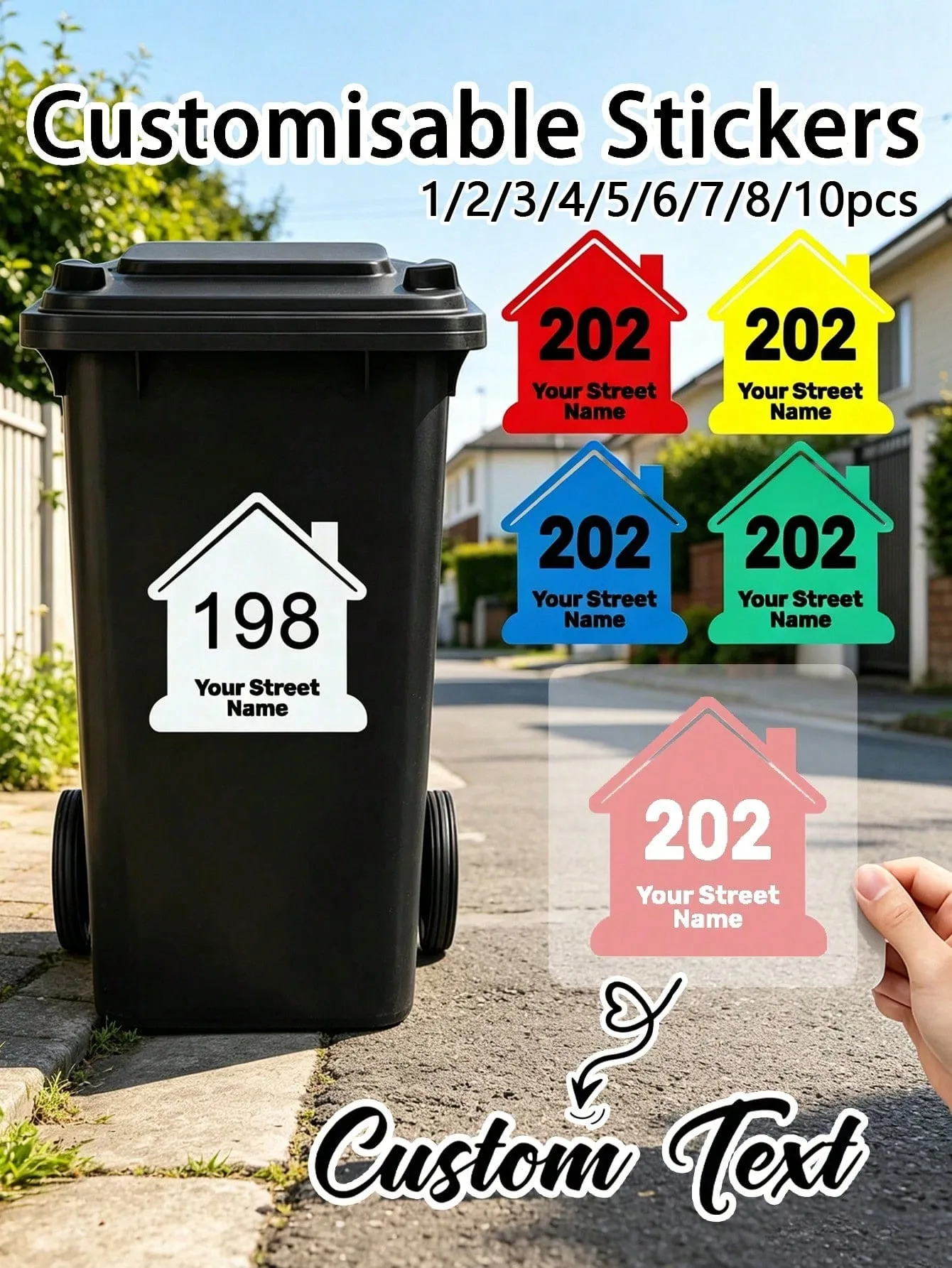 Custom Bin Stickers Personalized House Number Street Name Waterproof Waste Bin Label Custom Text Rubbish Bin Decal Outdoor Decor