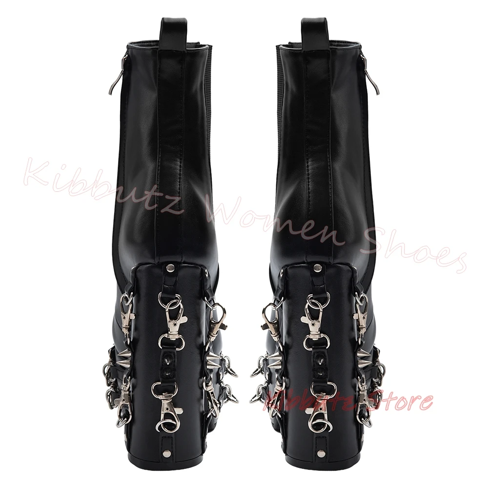 Platform Chelsea Ankle Boots Platform Rivets Women Gothic Style Chunky Block Heel Metal Chain Punk Rock Zipper Leather Fashion