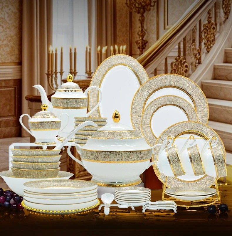 DSA high-end carved gold bone china tableware set light luxury high-end sense European high-end hotel home housewarming gift