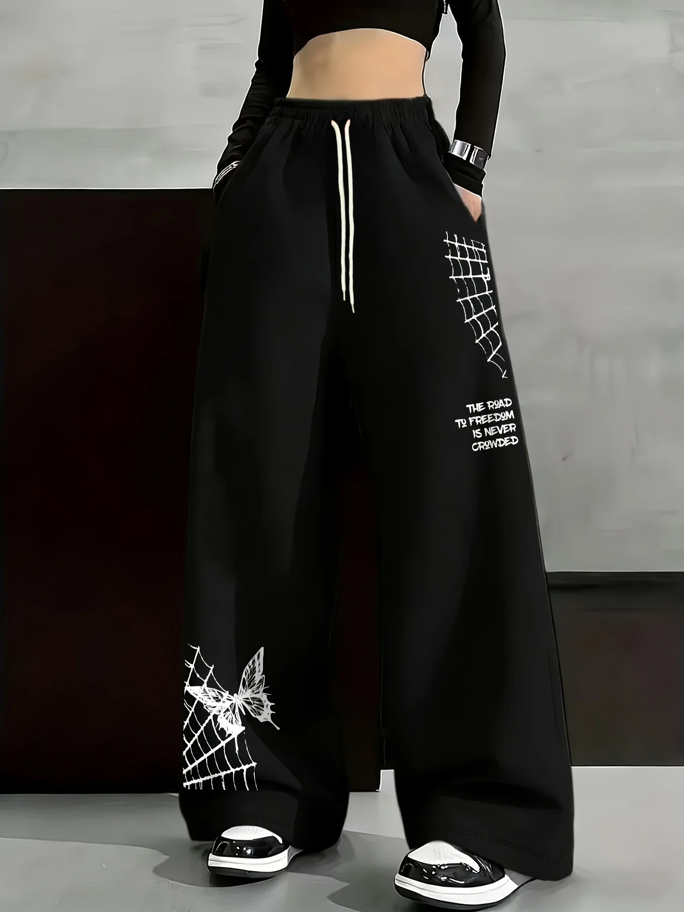 New Women's Kids Plus Size Spring Butterfly Print Pants Waist Straight Leg Sweatpants Fashionable and Versatile