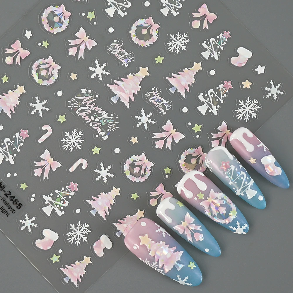 1 pçs rosa natal adesivos de unhas brilhante escudo luz arte do prego adesivos bonito bolha decorações de unhas decalques