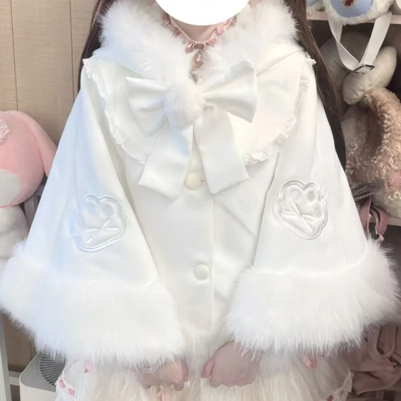 เสื้อคลุมโลลิต้าแบบญี่ปุ่น ผ้าฟลีซหนานุ่ม โรจิต้า หวานน่ารัก สำหรับปีใหม่ คริสต์มาส คาวาอี้ แบบกระดุมแถวเดียว สำหรับผู้หญิง