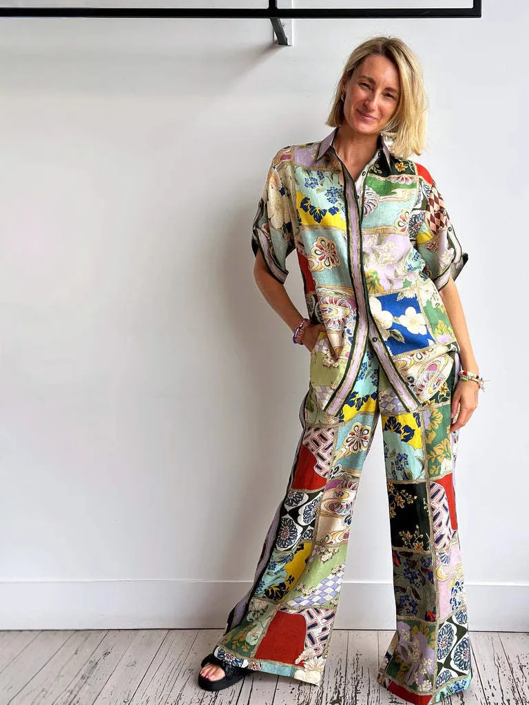 

Women's Casual ort Sve Printed Suit ort Length Polyester Material Two-Piece Set Suitable for Ages 25-35 Summer Season