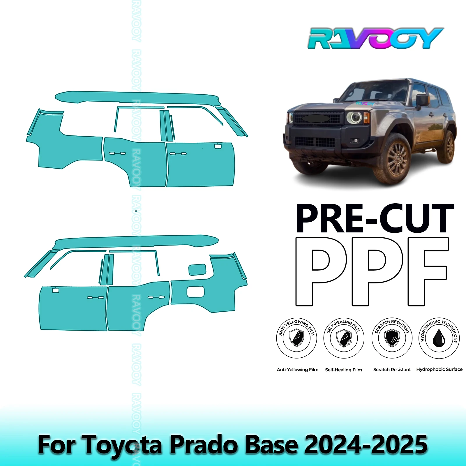 

For Toyota Prado Base 2024-2025 8.5mil Clear Matte Pre-Cut PPF Door & A/B Pillar Kit TPU Paint Protection Film Set