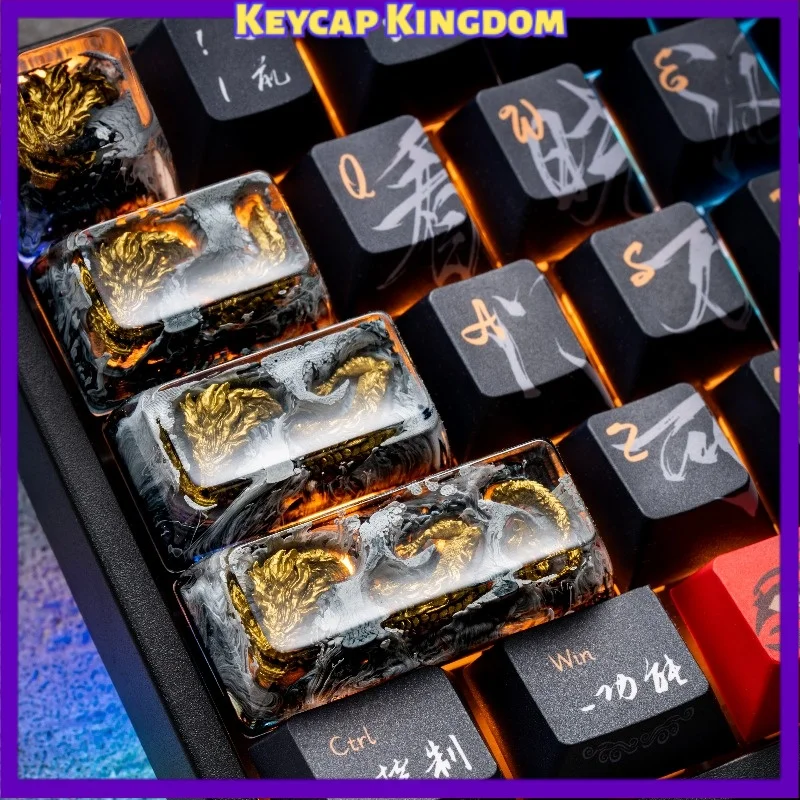 NEW Golden Dragon Theme Keycaps Mechanical Keyboard Resin Epoxy Custom Keycaps PC Gaming Keyboard Accessories Holiday Gifts