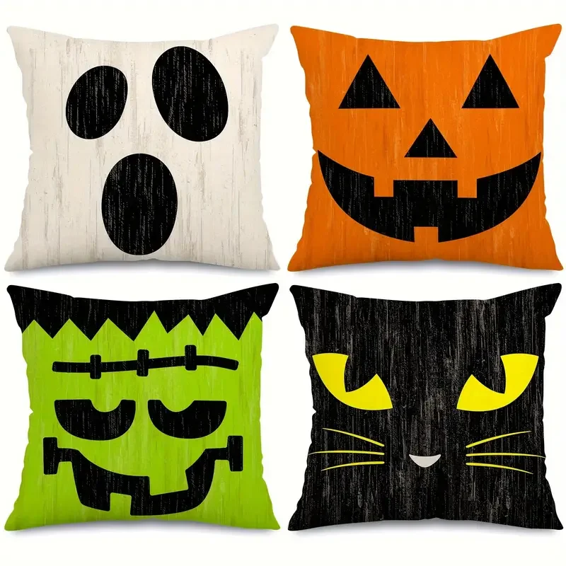 1 Pcs 18 x 18 Inch Halloween Character Expressions Throw Pillow Cover  for Holiday Home Couch Sofa Decoration