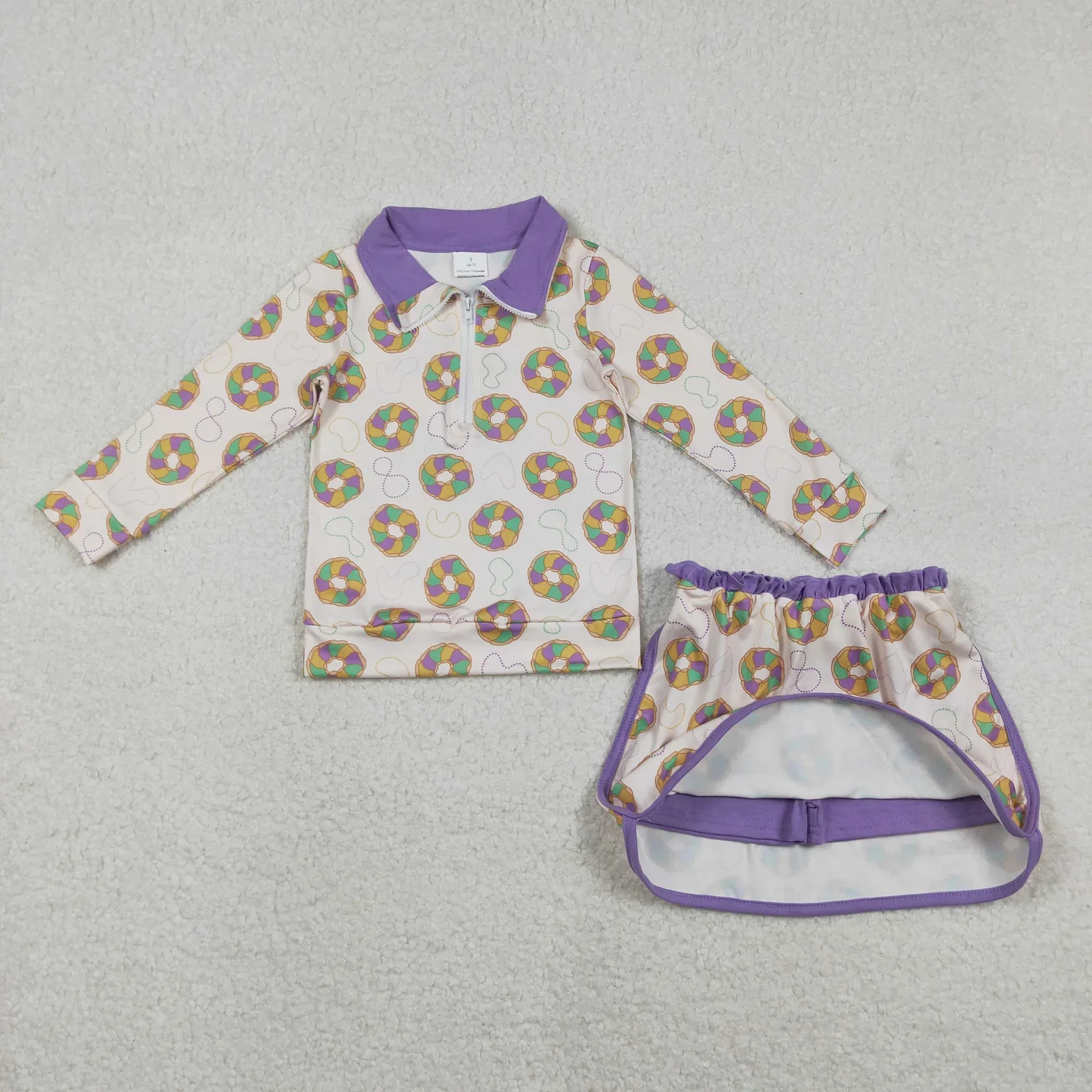 Wholesale Children Kids Mardi Gras Set Infant Long Sleeves Clothes Donuts Zipper Shirt Girl Outfit Toddler Skirt Skorts Shorts