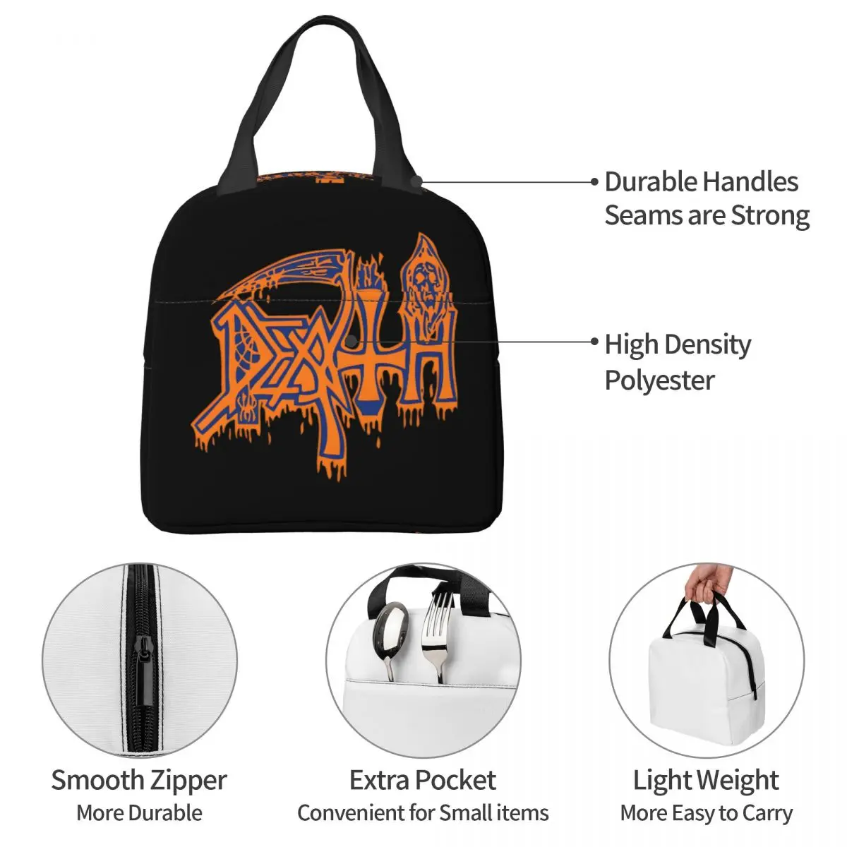 Death Leprosy Logo Insulated Lunch Bag Cooler Bag Reusable Leakproof Tote Lunch Box Food Storage Bags College Outdoor