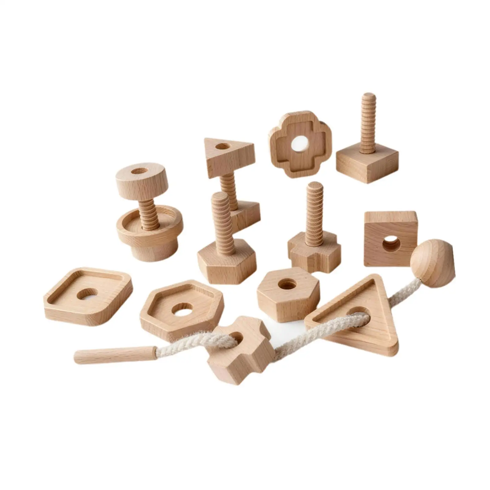 Wooden Lacing Toy Shape Matching Puzzle Fine Motor Skill Training Threading Toys Matching Stacking Toys for Boys Girls Kids