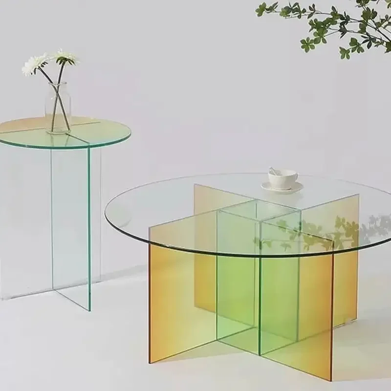 Acrylic coffee table light luxury high sense living room balcony small tea table Internet celebrity rainbow colorful round desig