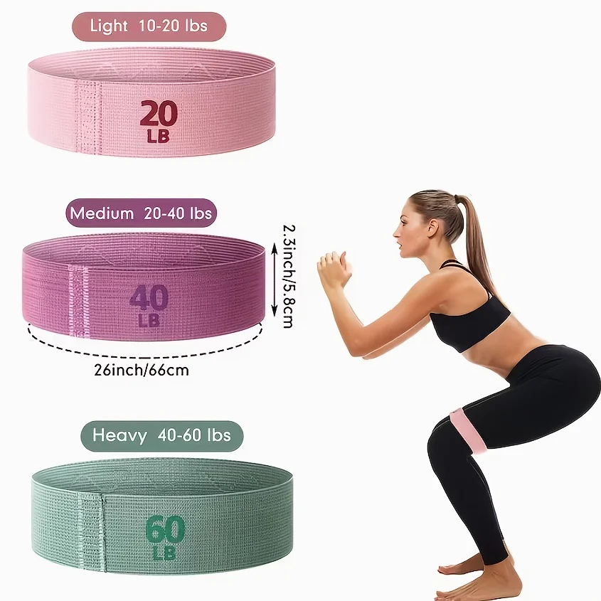 3pcs Fabric Resistance Bands for Working Out, Medium Tension, Mixed Colors, Ideal for Pilates, Rehab, Fitness and Home Workout