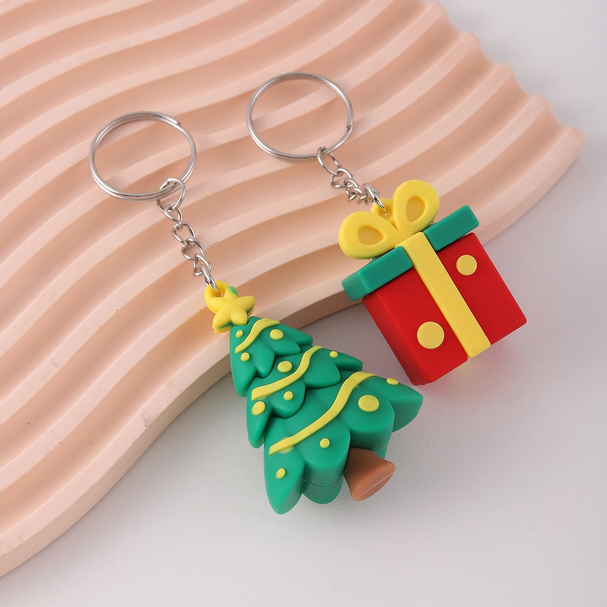 6pcs PVC Christmas Series pendant Keychain, Fashion Cute Santa Claus tree Gloves Bag Accessories, Christmas Small Gifts