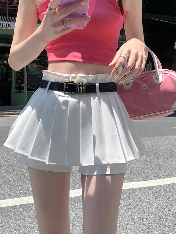 White Pleated Skirt Women's High Waist Slimming Design A-Line Summer New Style Korean College Style Short Skirt