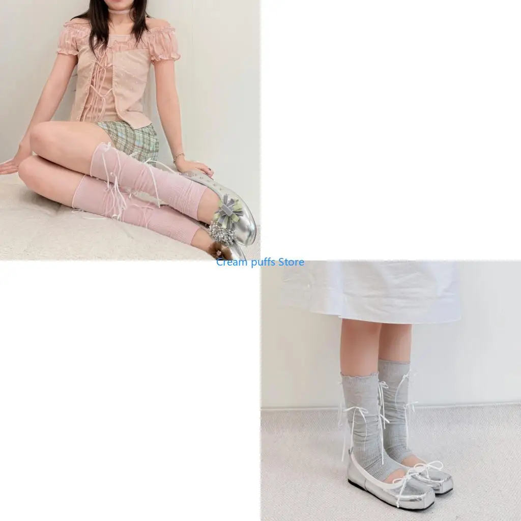 50LE Women's  Leg Covers Fashion Leg Warmers Ballet Design With Ribbon Laces And Bows Decorations Leg Sleeves