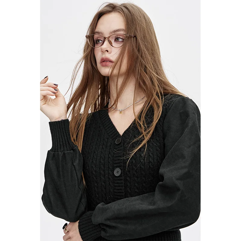 ELFSACK 2025 Winter New Arrivals Casual Halloween Knitted Paneled Lantern Sleeve Long Dress For Woman
