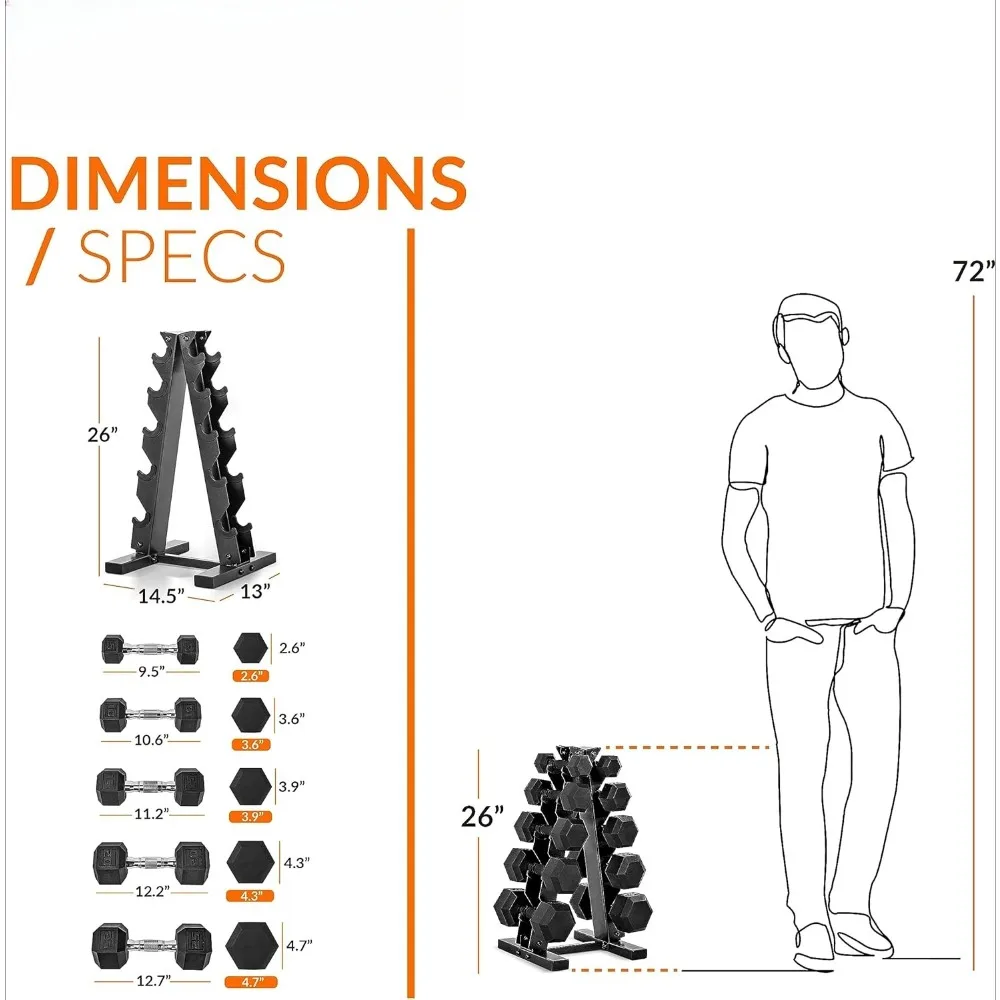 Juego de mancuernas recubiertas de goma con soporte vertical, opciones de 150 lb - Entrega rápida