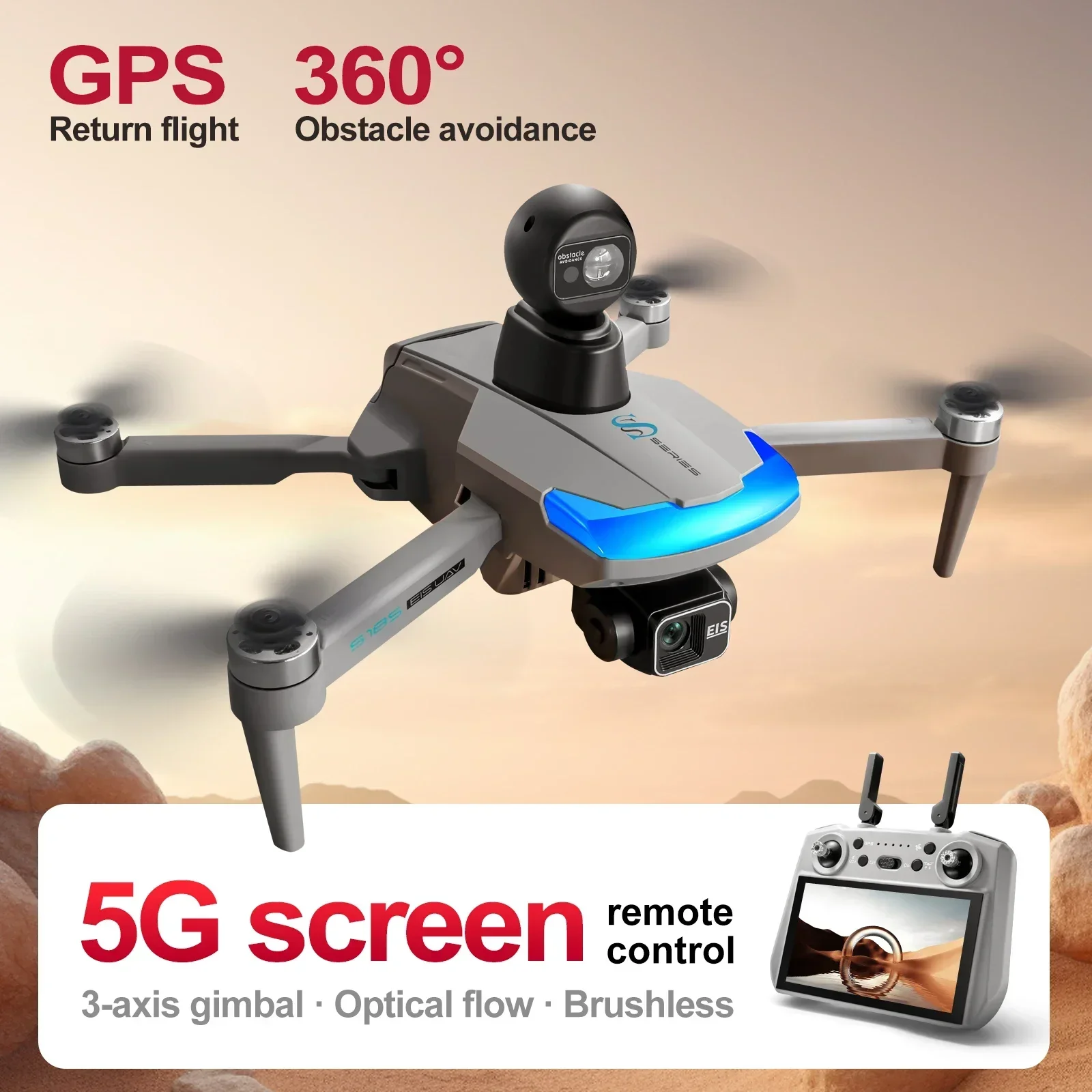 

New S185 Professional Drone GPS Return 5G True 2.7K HD Dual-Camera Remote With Touch Screen 3-Axis PTZ Obstacle Avoidance Dron