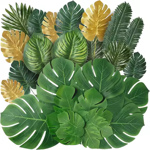 Artificial Tropical Palm Leaves Jungle Safari Hawaiian Luau Party Gold Monstera Watermelon Leaves Birthday Party Wedding Decor