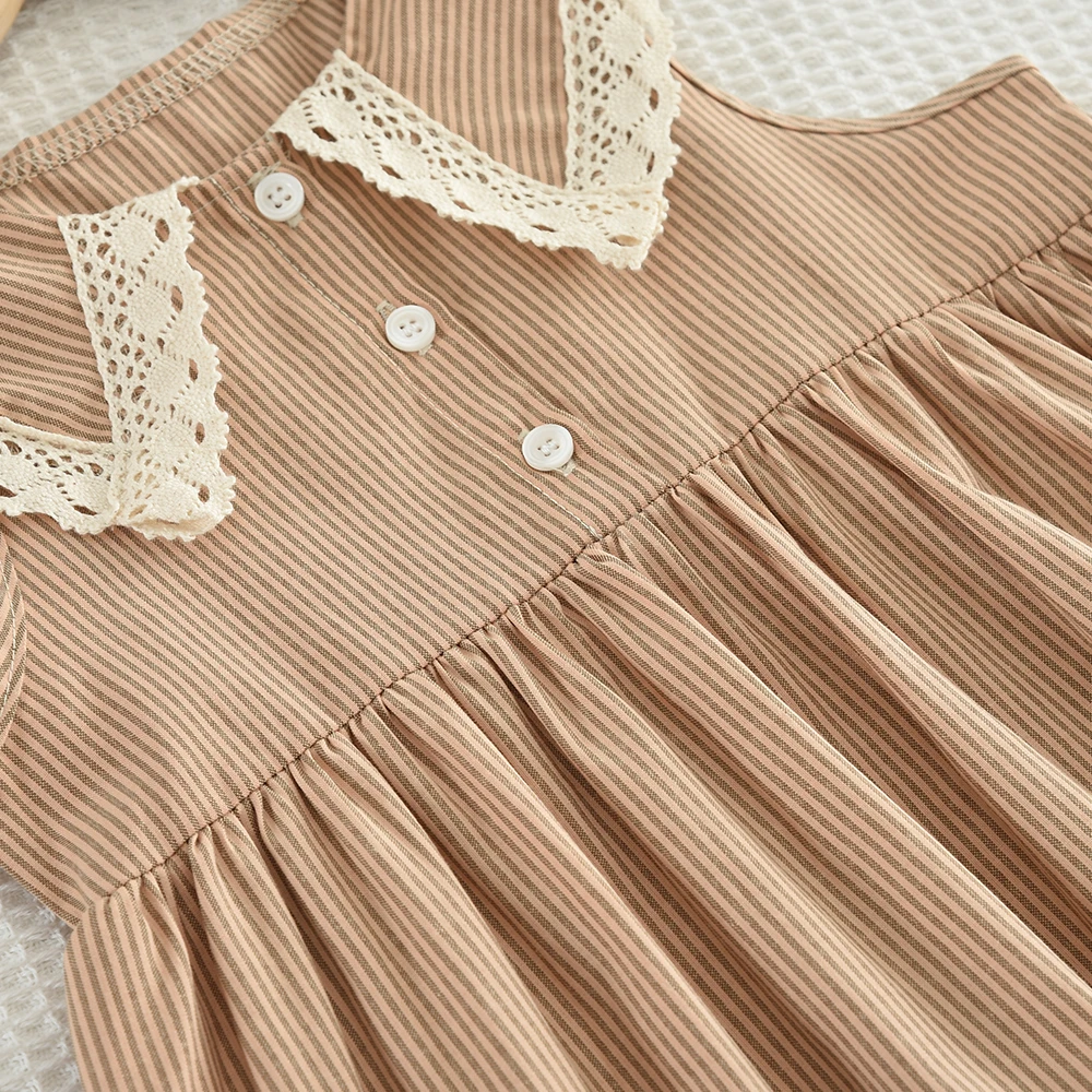 Casual Landschaft Stil Sommer Neue Spitze Revers Ärmelloses Plaid Kleid für Mädchen Süße Kleidung Koreanische Version – Detail 18