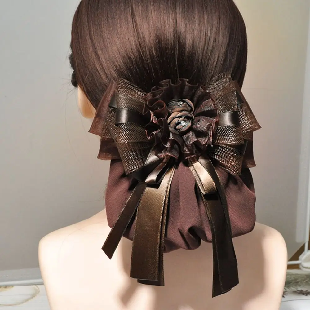 

Headdress Flower Classic Bowknot Net Bun Women Girl Fashion Lace Work Hairnet Snood For Nurse Bank Catering