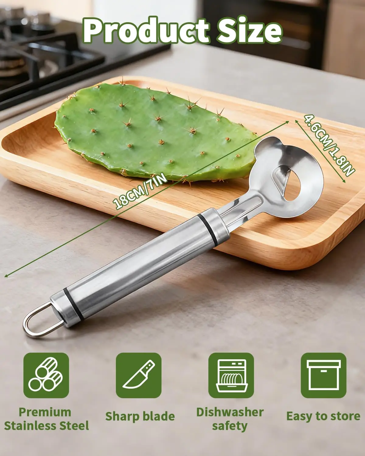 2-piece Cactus Peeler Set Stainless Steel Vegetable and Fruit Peeler, Spoon shaped Melon Ball Digger and Seed Remover, Convenient Kitchen Tools for Home Use - Detail 1