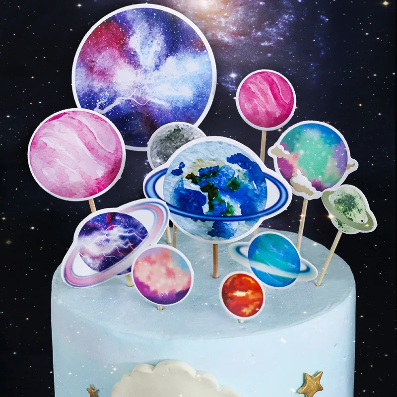 Outer Space Cupcake Topper Planet Birthday Party Cake Decorations Rocket Cake Decor Outer Space Spaceship Themed Party Supplies