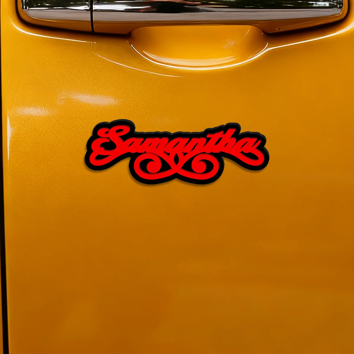 Elegant Samantha Swirl Flourish Signature Car Exterior Stickers Red Layered Acrylic Decals for Car Guitar DIY Accessories Gifts