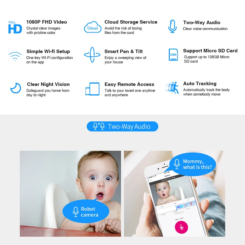 Imagem -04 - Câmera Robô de Segurança Interna Monitor de Bebê Auto Rastreamento Visão Noturna Cctv Wifi Vigilância 1080p