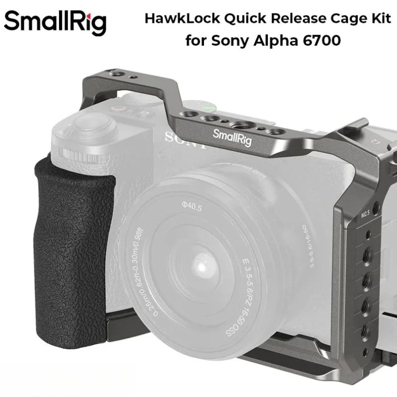 SmallRig 5060 Camera Cage HawkLock Quick Release Cage Kit for Sony Alpha 6700 with Cable Clamp Arca-Swiss Plate for DJI RS4 Pro