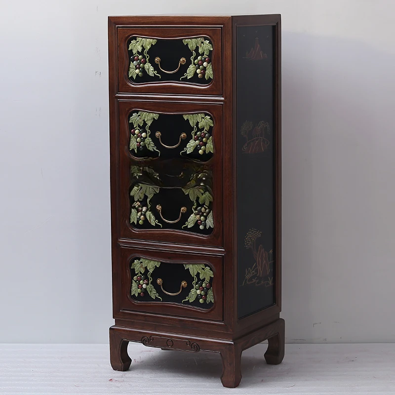 New Chinese Style Elm Inlaid Jade Furniture Side Cabinet Sofa Side Side Cabinet Storage Chest of Drawers Corner Cabinet