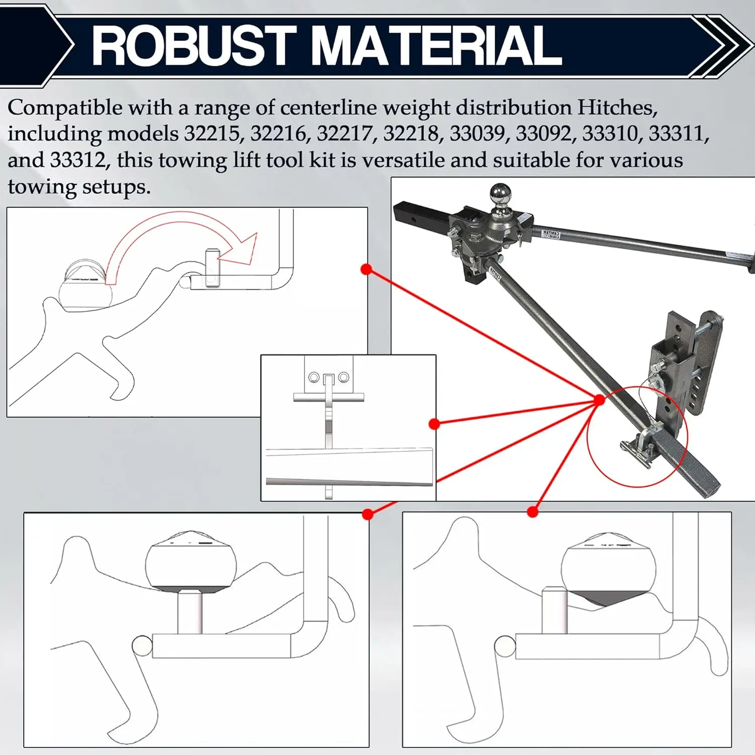 Husky Towing 32334 Kit di attrezzi per sollevamento per parti di sollevamento di traino di ricambio Collegamento linea centrale di traino Gancio in acciaio per uso rimorchio camper